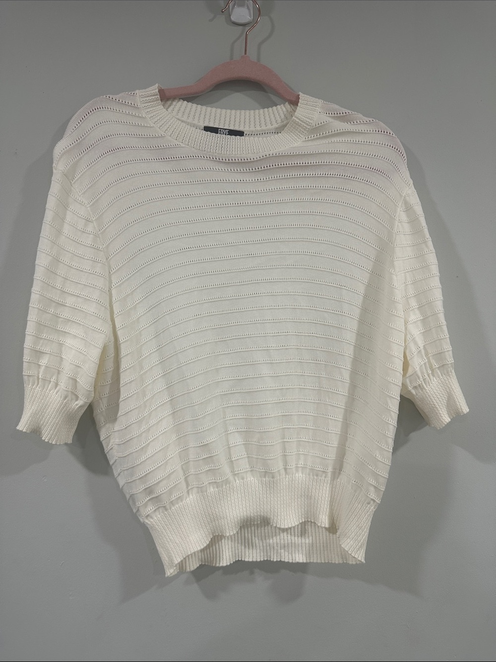 Frye Cream Knit Short-Sleeve Sweater size L 100% cotton